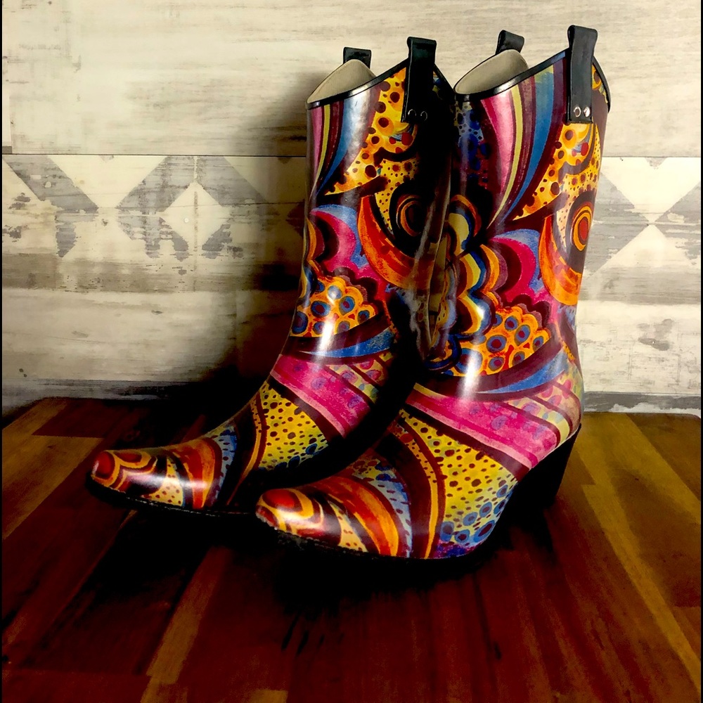 Rubber cowboy rain boots